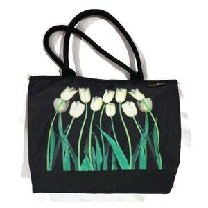 Harold Feinstein Tulips Canvas Tote Bag Purse Jet Black White Yellow Flowers